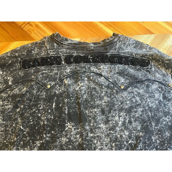 KANJI COLLECTION 2XL‎ Mens Acid Wash T-shirt Sequined Back Patch Black Skate - Picture 12 of 15